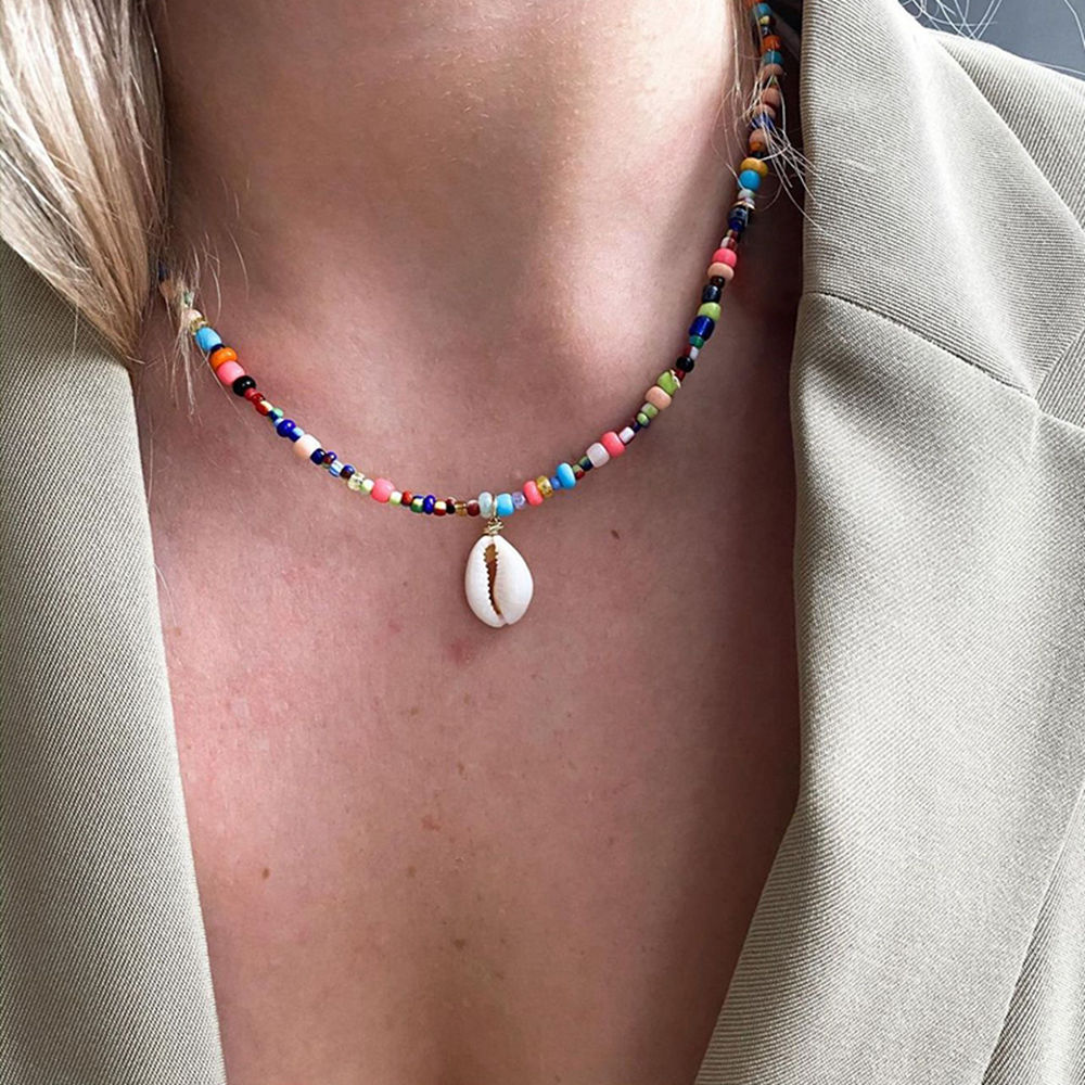Trendy Bead Strand Beaded Choker Necklace For Women Bohemian Colorful Handmade Short Daisy Pearl Necklace Collar Jewelry