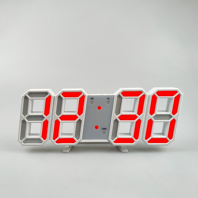 5V USB Power 3D Digital LED Desk Clock Brightness Adjustable Temperature Wall Horloge Table Clock for Bedroom Office Decoration: White Shell Red