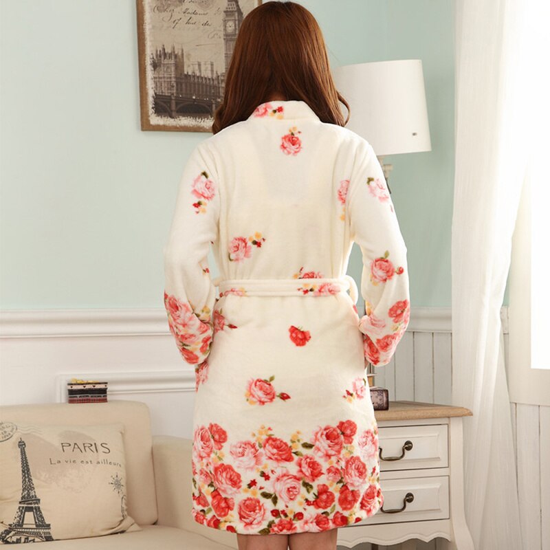 Robes Sets Women Simple Korean Style Warm Thicker Flower Womens Knee-Length Female Trendy Casual Long Sleeve Cute Gown Set Chic