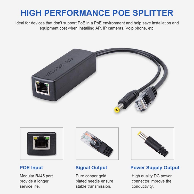 3PCS PoE Splitter 48V to 12V POE Connectors Splitter Extender Injector IEEE802.3Af/At 10/100M for Hikvision POE Splitter