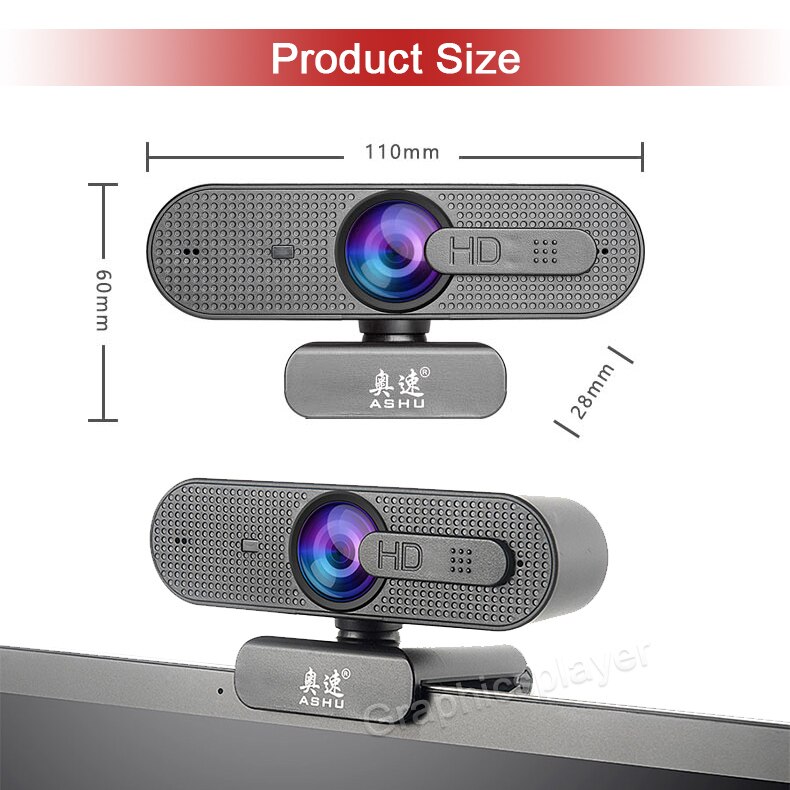 1080P Webcam HD Camera with Built-in HD Microphone 1920 x 1080p USB Video