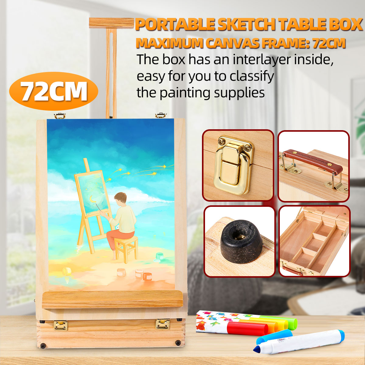 Easel Painting Table-Box Suitcase Wooden French Tripod Easel Portable Sketch Table Box Folding Durable Art Painter French