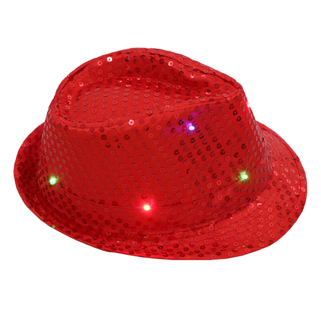 Flashing Light Up Led Colorful Sequin Unisex Fancy Dress Dance Party Hat casquette baseball Cap Accessoriesgorra hombre: Red 