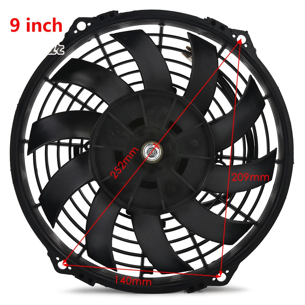 Universal 8" 10" 12" 14" Slim Electric Pull Push Fan /Motor Engine Radiator Oil Cooler Cooling Fan 12V 80W Straight Blades: 9 inch S-Blades