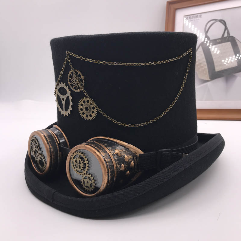 Takerlama vintage steampunk gear briller blomster sort top hat punk stil fedora hovedbeklædning gotisk lolita cosplay hat 17 cm