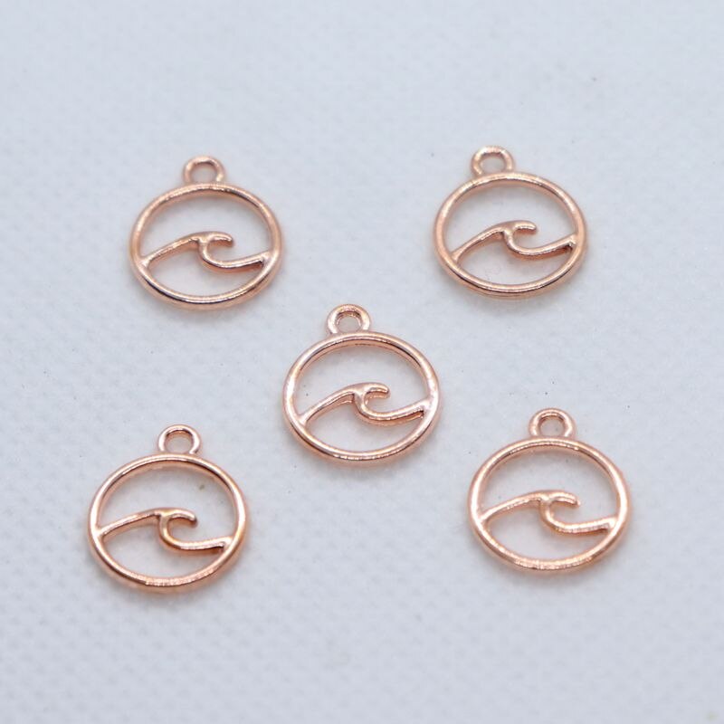50pcs Alloy Rose Gold Ocean Wave Charms Round Pendants 12x14mm DIY Jewelry Findings