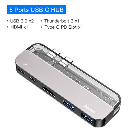 Baseus Thunderbolt 3 Dock USB Type C to HDMI HUB Adapter for MacBook Samsung Dex Galaxy S10/S9 USB-C Converter Thunderbolt HDMI: Gary 5 in 1 USB HUB