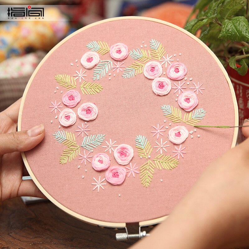 Needlework Embroidery DIY Starter Kit Flower Pattern Printed Cross Stitch Set Sewing Art Craft Painting Handwork Home Decor