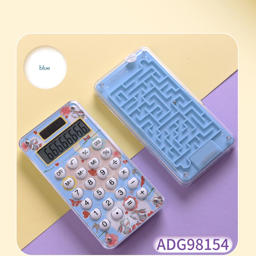 8-Digit Pocket Solar Calculator Standard Function Student Calculator Large LCD Display Calculator with Labyrinth Map Game: Blue