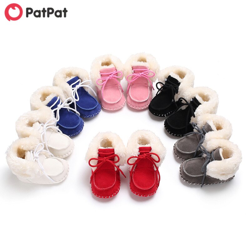 Patpat Winter Baby/Peuter Effen Pluis Lace-Up Strik Katoen Prewalker Schoenen Voor Baby Unisex Sneeuw laarzen