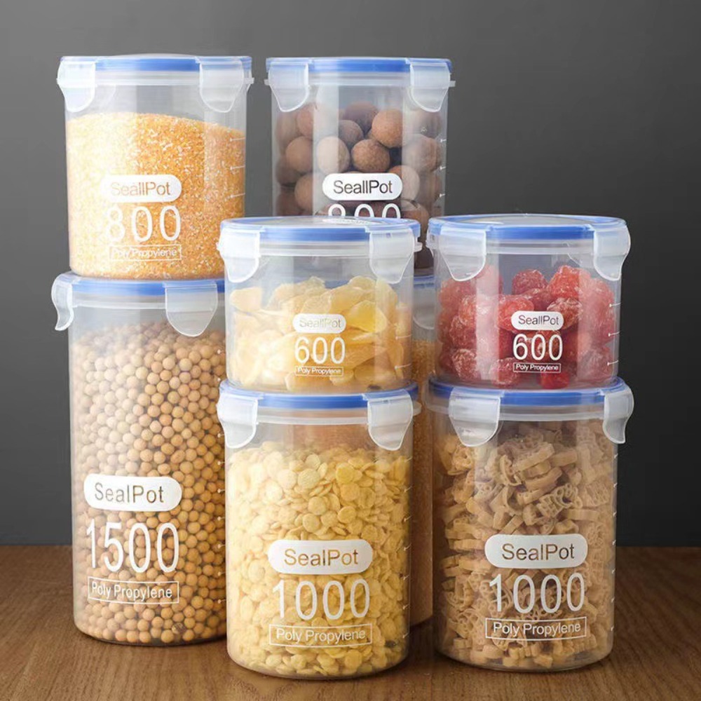 3PCS Sealed Kitchen Food Storage Canisters Transparent Large Capacity Grain Fresh Preservation Box with Sca
