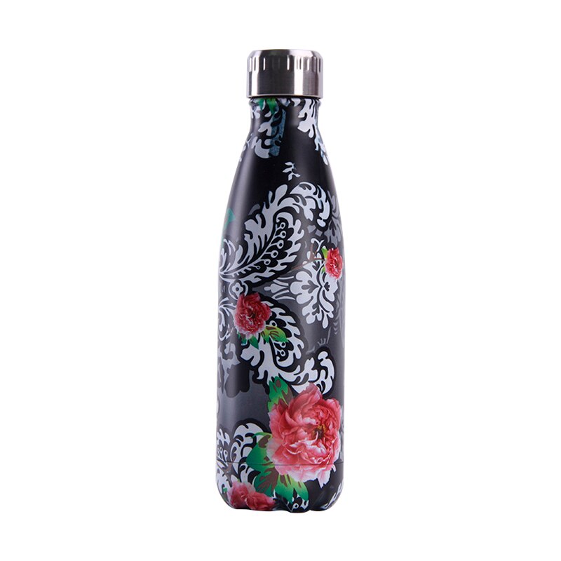 Custom logo kukka vesipullo 500ml ruusu ruostumaton teräs eristetty kylmä kuppi olutta kahvi juomapullo termospullo: 500ml / F