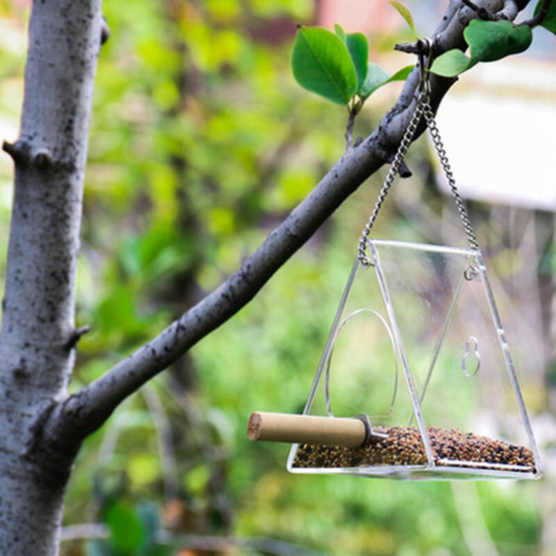 Newest Acrylic Bird Feeder Food Box Anti-scatter Parrot Feeder With Stand Birds Feeding Supplies Hanging Feeding Box Outdoor