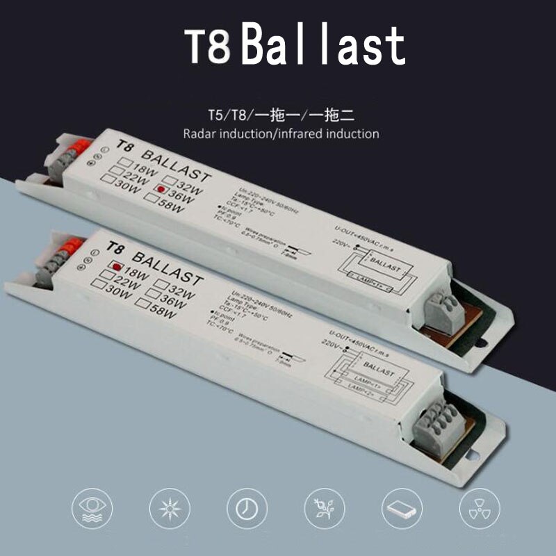 T8 220v-240v 18w 36w 58w elektronisk ballastlysstofrør elektronisk ballast