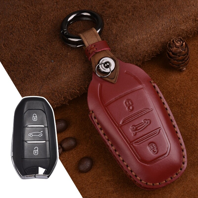 Leren Autosleutel Hoesje voor Peugeot 308 408 508 3008 4008 5008 Citroen C4 C4L C6 C3-XR: Rood