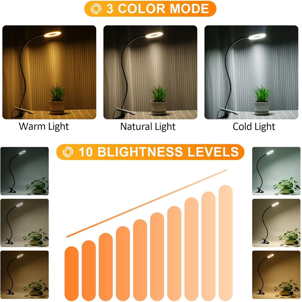 LED-leeslampen 360° ° Flexibele zwanenhals dimbare tafellamp clip op binnenslaapkamer oogbescherming bureaulamp boekklemlamp