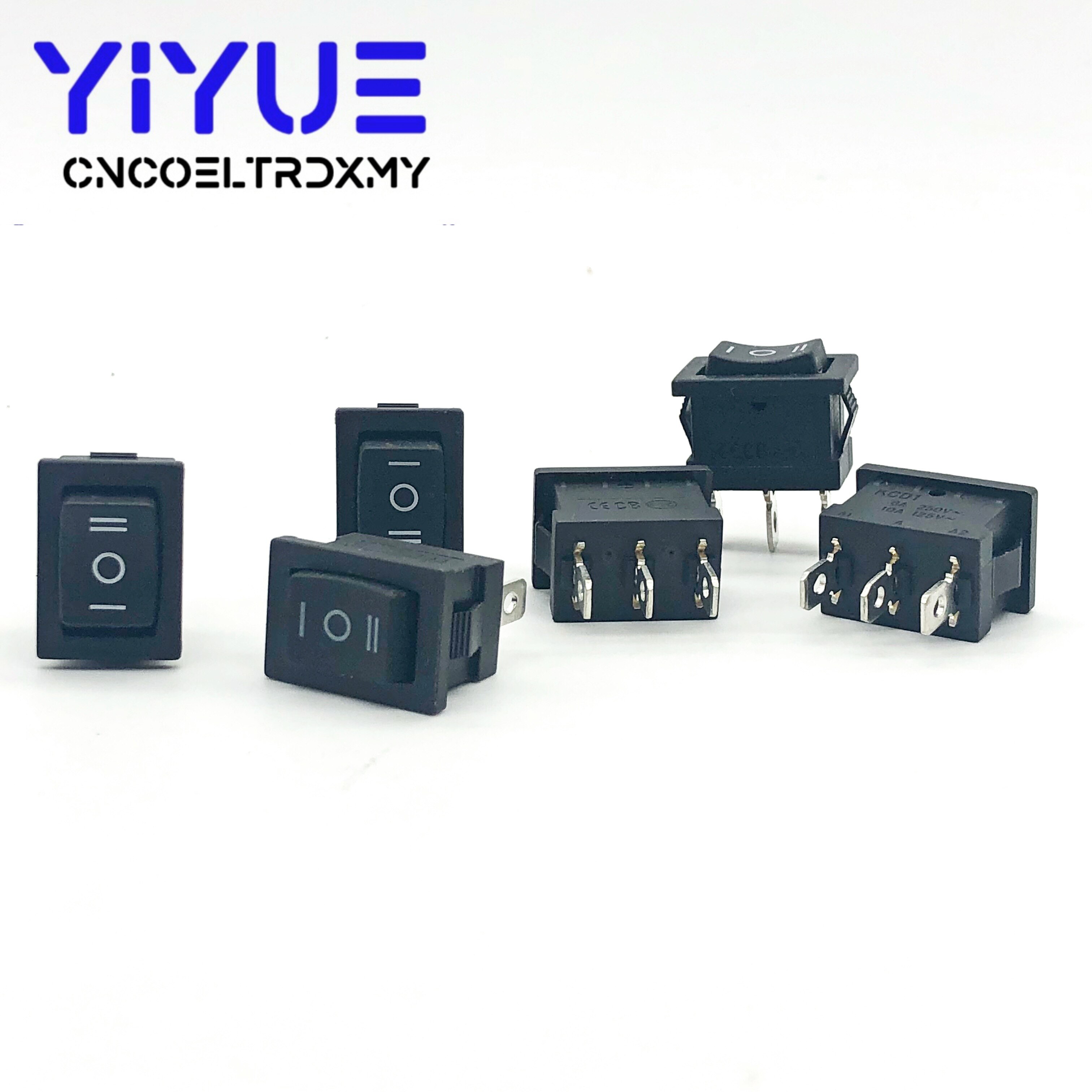 5PCS KCD1 Mini Black 3 Pin three position toggle switch On/Off/On Rocker Switch AC 6A/250V10A/125V