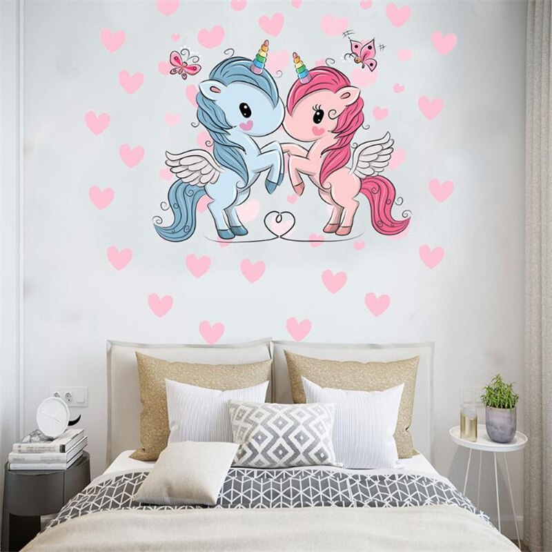 3D Rose flower unicorn wall sticker living room bedroom wall decoration modern art mural