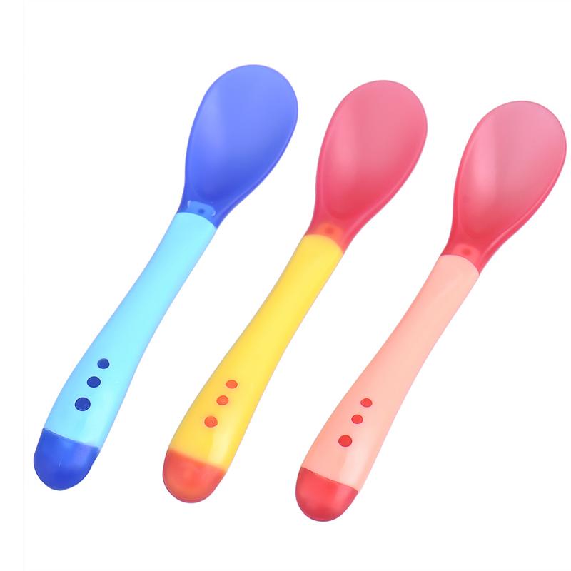 3pcs/pack Temperature Sensing Spoon for Baby Safety Infant Feeding Spoons Kids Boy Girl Toddler Infant Flatware Random Color
