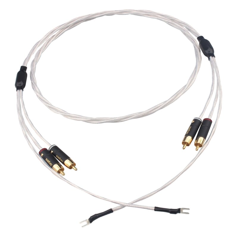Pegamento negro de grado fiebre LP PTFE, Cable aislado Chapado en plata, fonógrafo, Cable de Audio, Cable de tierra: 1.5M