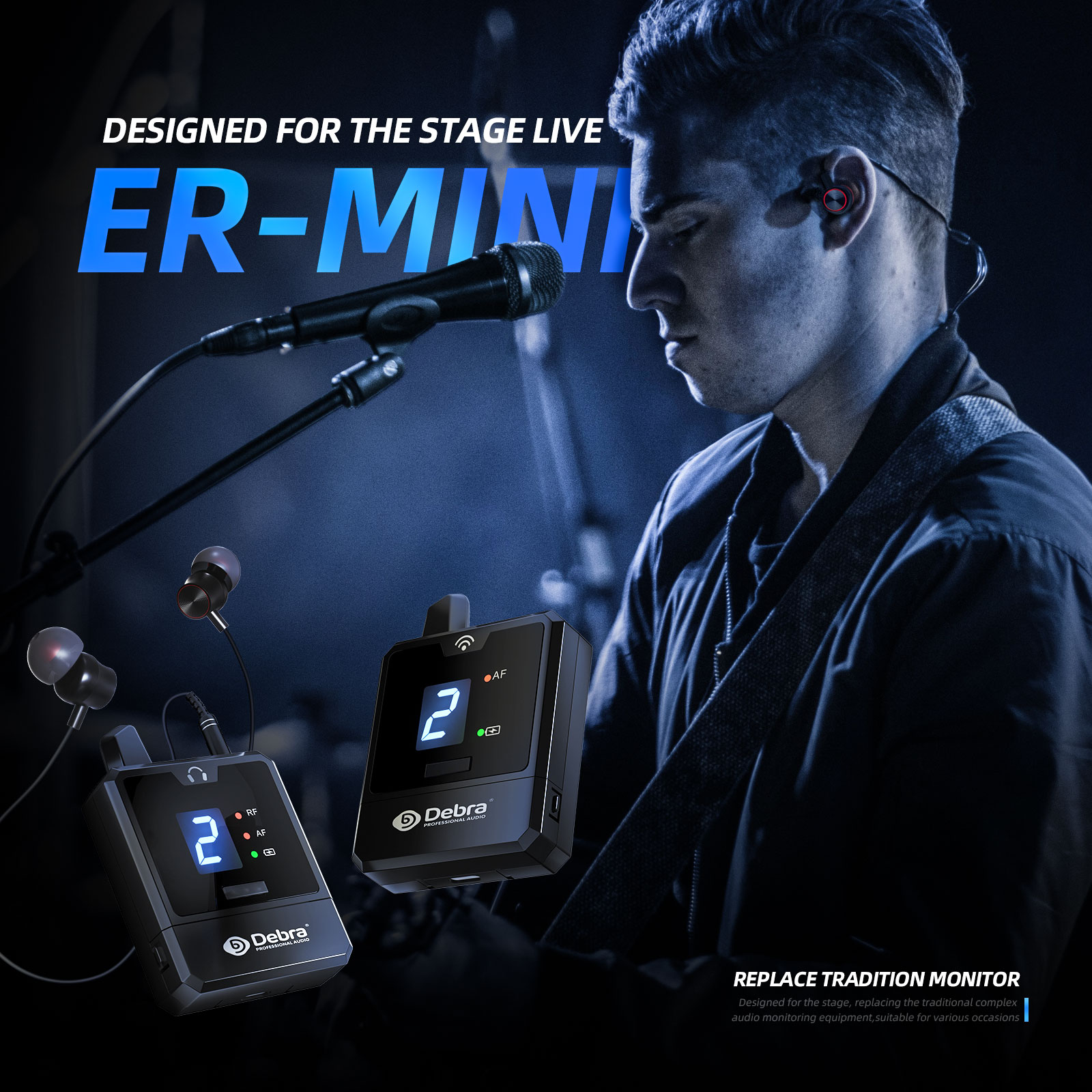 Debra Audio IEM Er-Mini sistema de Monitor intrauditivo inalámbrico portátil Li-on recargable para monitoreo de escenario de Audio