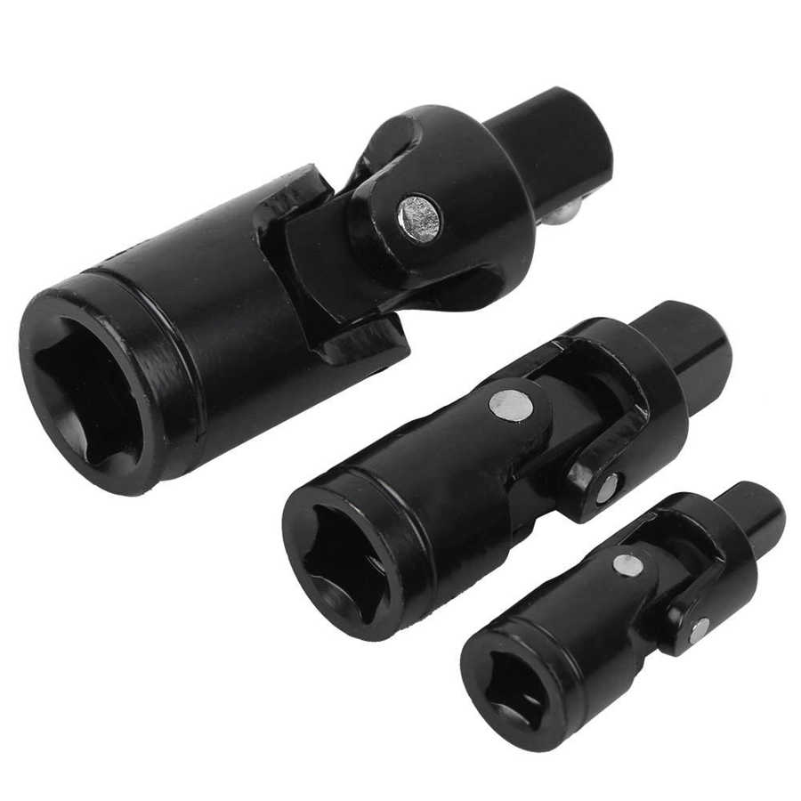 3Pcs Swivel Universal Joint Set Chrome Vanadium Steel Joint Socket Wrench Extension Bar Socket Adapter 1/2 3/8 1/4inch