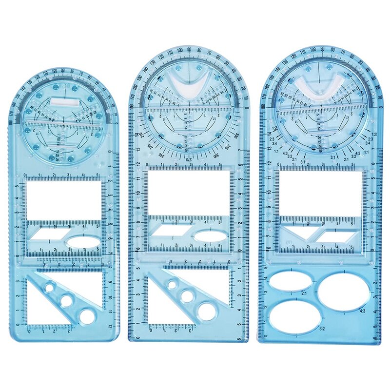 3 Maten Multifunctionele Geometrische Liniaal Plastic Tekening Liniaal Meten Sjablonen Heerser Voor School Kantoorbenodigdheden: Default Title