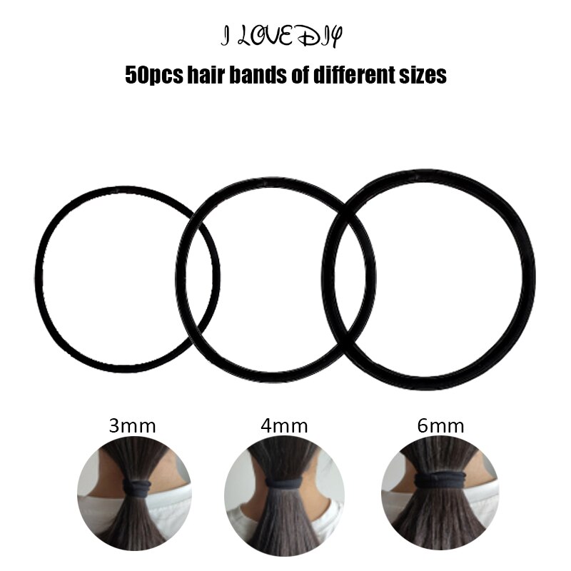 50 Stuks Zwarte Haarbanden Voor Vrouwen Meisjes Stap Size Haar Elastische Elastiekjes Basic Haar Banden Touw Paardenstaart Houder haarbanden Dikke
