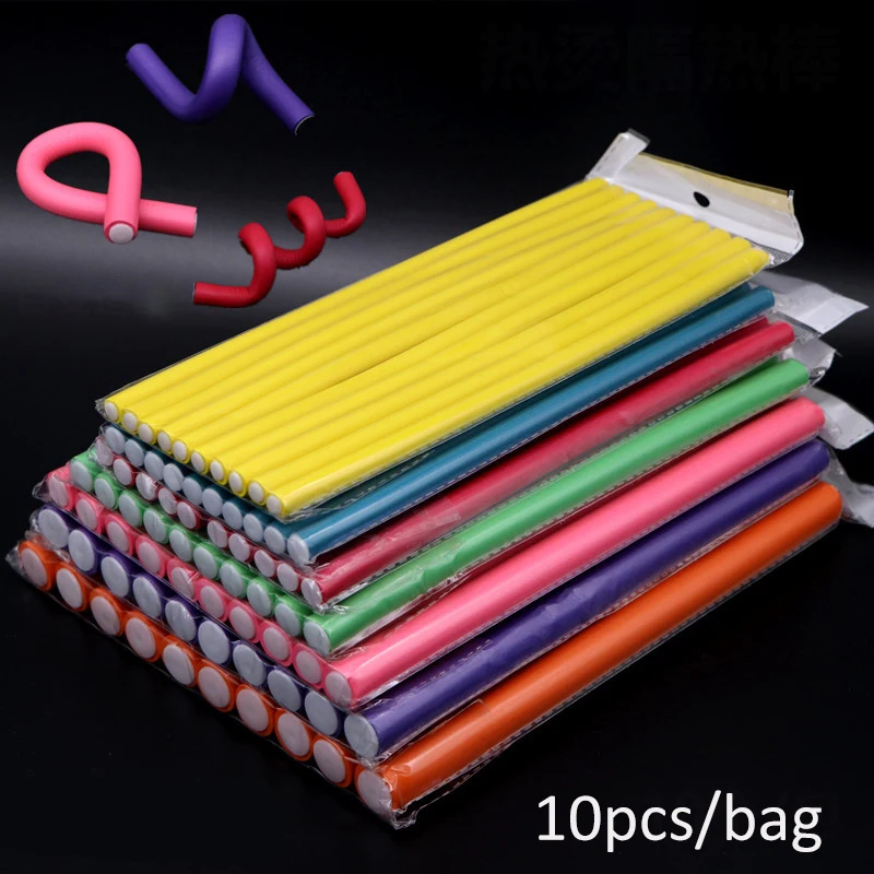 10 pçs flexível haste de ondulação do cabelo rolos de cabelo fabricantes espuma macia bendy torção cachos rolos ferramentas estilo rolo de cabelo sem rolos de calor