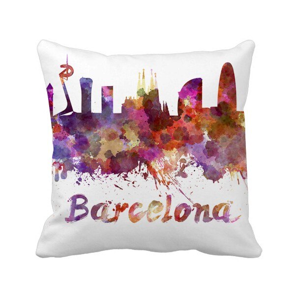 Barcelona Spanje Stad Aquarel Sierkussen Vierkante Cover
