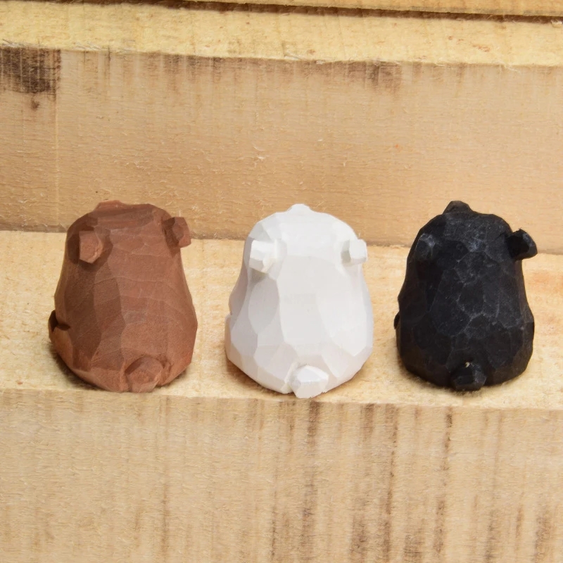 Wooden Bear Miniature Polar Bear Crafts Ornaments Cute Mini Solid Wood Carved Bear Figurines Tabel Decorate Kids
