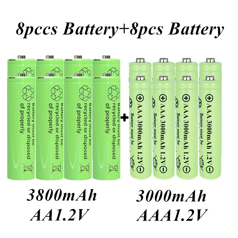 AA1.2V Ni-MH rechargeable Battery, 3800 MAH plus 3000 MAH package, suitable for MP3, remote control, toys and other products: Red