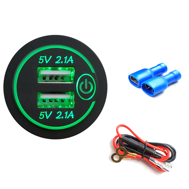 4.2a dual-usb-ladebuchsen,  qc3.0 kfz-zigarettenanzünder-steckdosenadapter, wasserdichte anschlüsse, schnellladefunktion für handy, auto, boot und marine: Grünes zusatzkabel