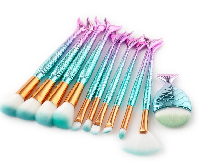GUJHUI Mermaid Makeup Brushes Set Eyeshadow Eyeliner Blush Blending Contour Foundation Cosmetic Beauty Make Up Brush Tools Kit: makeup brushes