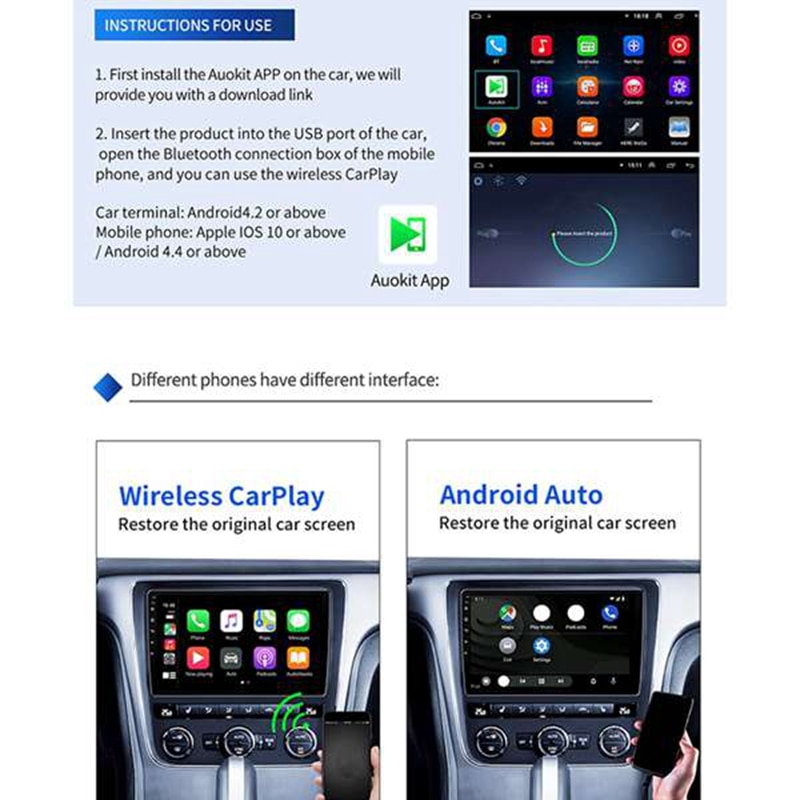 Carlinkit – clé USB intelligente sans fil Apple CarPlay /Android Auto Carplay, pour Android, lecteur de Navigation, Mirrorlink /IOS 14