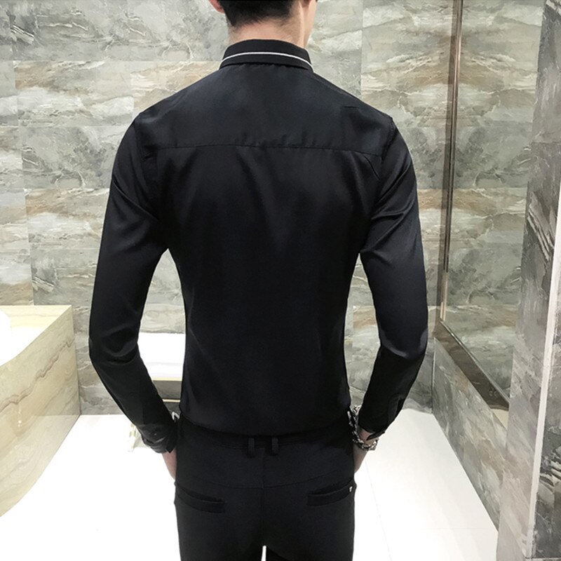 Neue Männer Langarm Bestickt Kleid Shirt Rose Dekoration Party Männer der Hemd Größe S M L XL 2XL 3XL