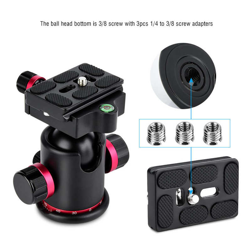 Mefury – tête de boule pivotante panoramique pour trépied, avec 3 adaptateurs de vis de 1/4 &quot;à 3/8&quot;