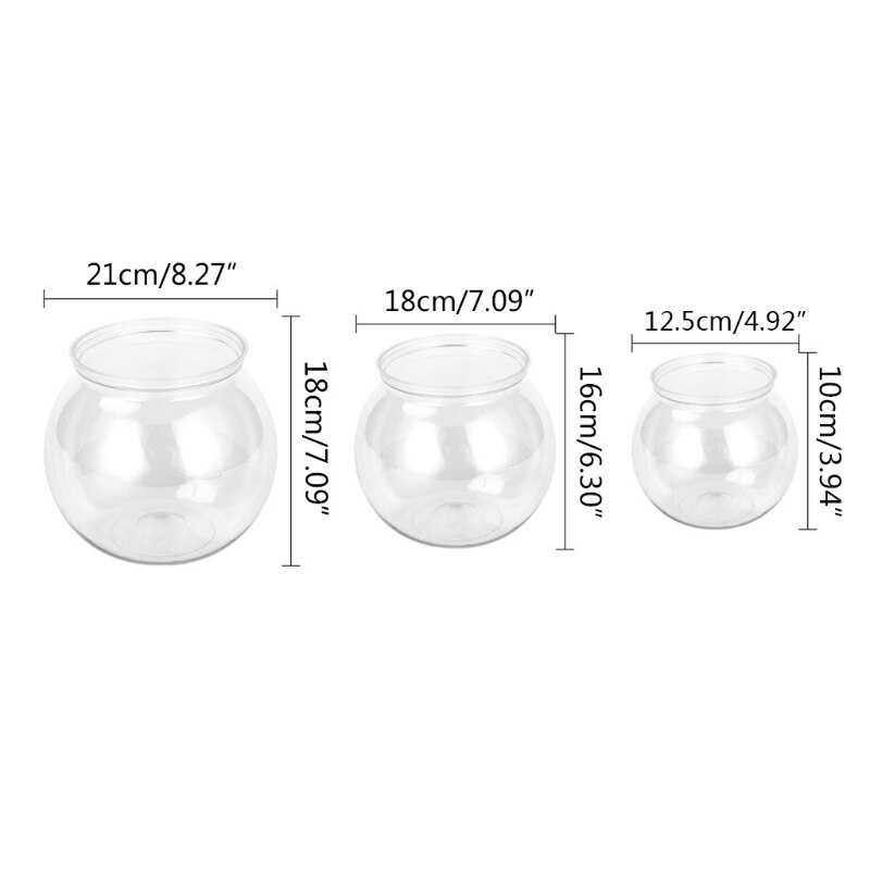 Plastic Round Aquarium Clear Fish Bowls 3 Sizes Unbreakable Ornament Holder