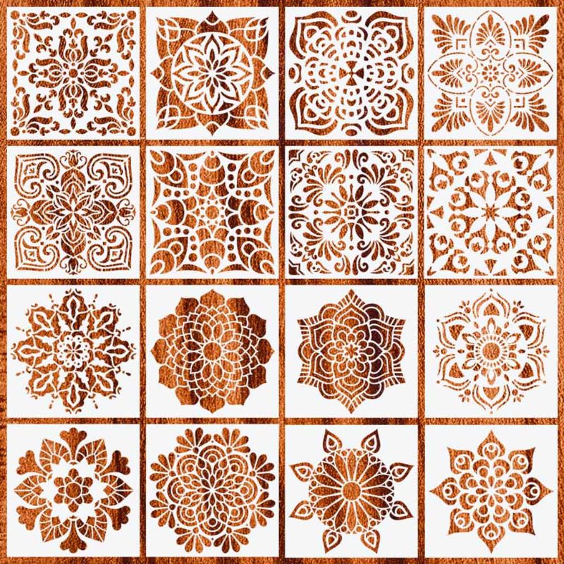 Plantillas de Mandala para pintar, 15x15cm, DIY, para dibujo, álbum de recortes, plantilla de pared, para azulejos de suelo de madera, plantilla de Arte de tela, 16 unids/set por juego