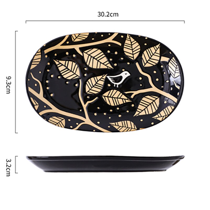 FANCITY Large fish plate, 12-inch oval plate, ceramic household bakeware, steamed fish plate, serving plate: 6