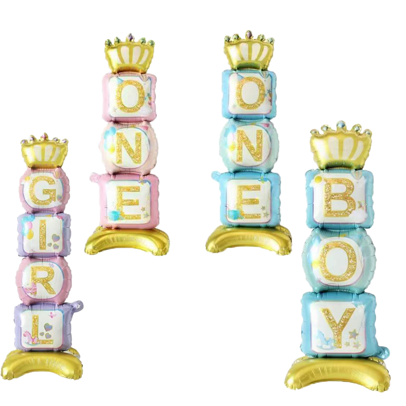 Corona Pedestal Niña Niño Globos de aluminio Baby SHowers Decoraciones para de primer cumpleaños
