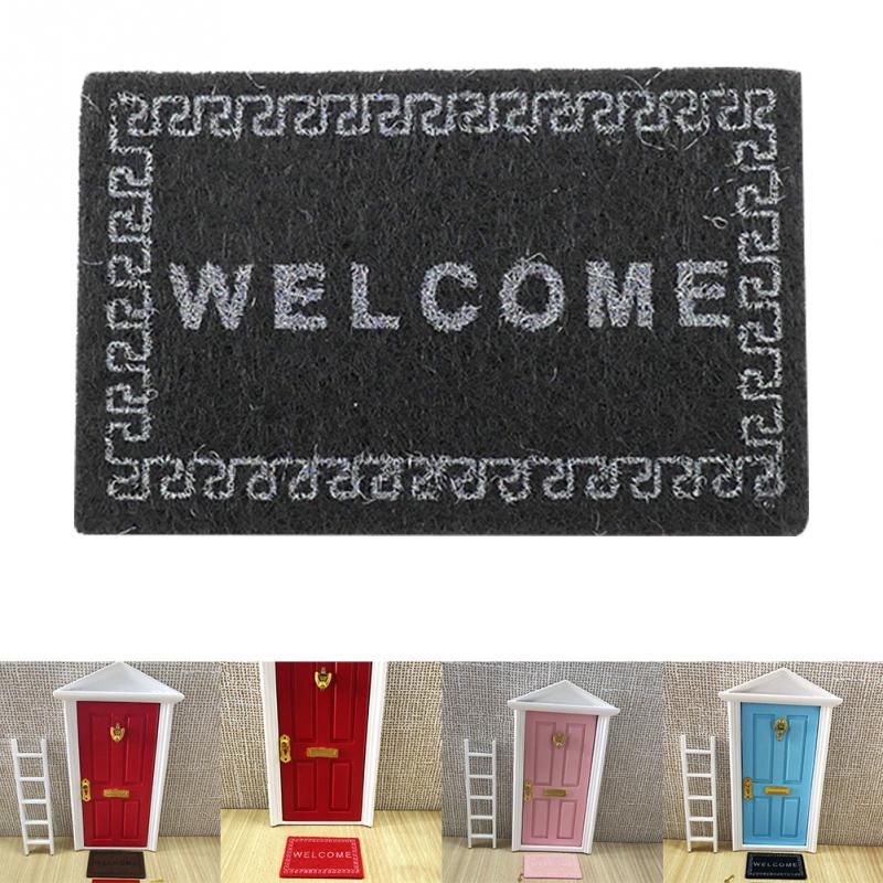 1:12 Kids Fiber DIY Ambachtelijke Miniatuur Vloermat Deur Welkom Tapijt Decoratieve Pop Huis Ornament Accessoires Fairy Handgemaakte