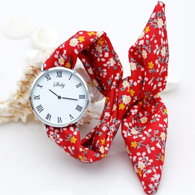 Shsby mærke dame blomsterklud armbåndsur roman sølv kvinder kjole ur stof ur søde piger armbåndsur: Rød
