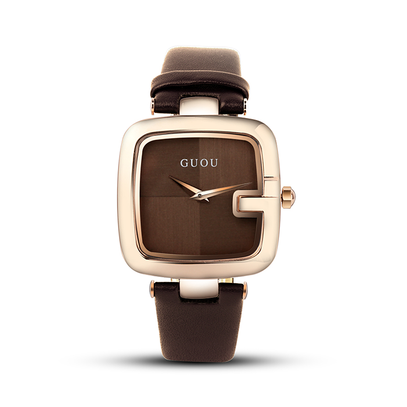 Guou Vrouwen Horloges Dames Horloges Voor Vrouwen Armband Horloge Vrouwen Luxe Montre Femme Vierkante Klok Saat: Bruin