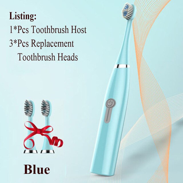 Brosse à dents électrique étanche 3 en 1, brosse à dents électrique sonique améliorée, brosse à dents ultrasonique intelligente remplaçable, meilleur: blue