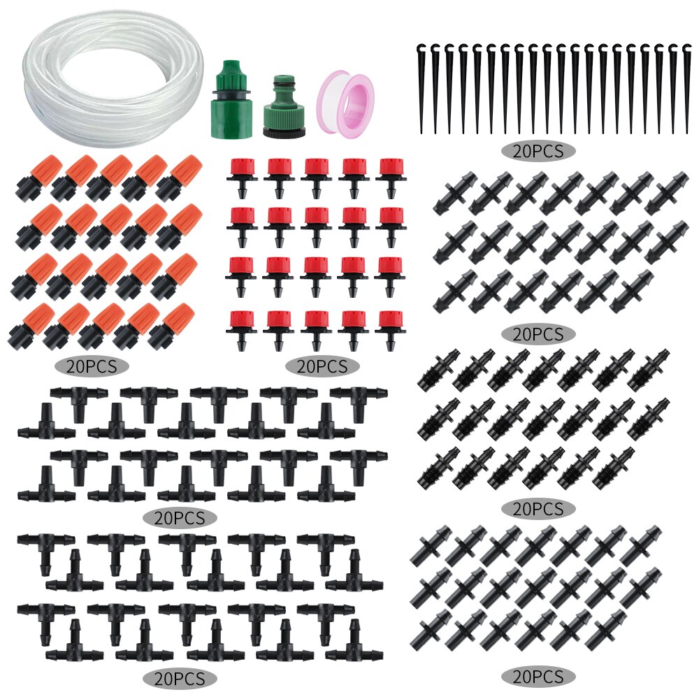 15M DIY Sprinkler Drip Irrigation System 164PCS Automatic Watering Kits with Adjustable Dripper for Orchard and Home Garden: 15M
