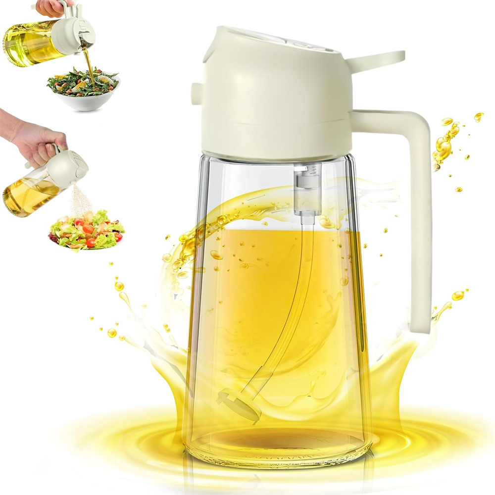 2 in 1 oliedispenser - oliesprøjte, oliesprøjte til madlavning, fødevaregodkendt 470ml glasoliesprøjte og dispenser til køkkenmadlavning