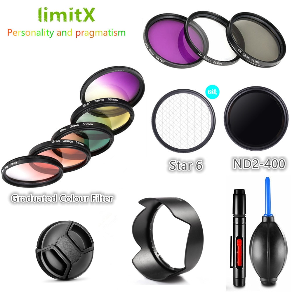 Filterkit uv cpl nd fld kleurverloopster & zonnekapdop voor nikon 18-140 18-135 18-105 18-70 lens  d7500 d7200 d5600 d5500