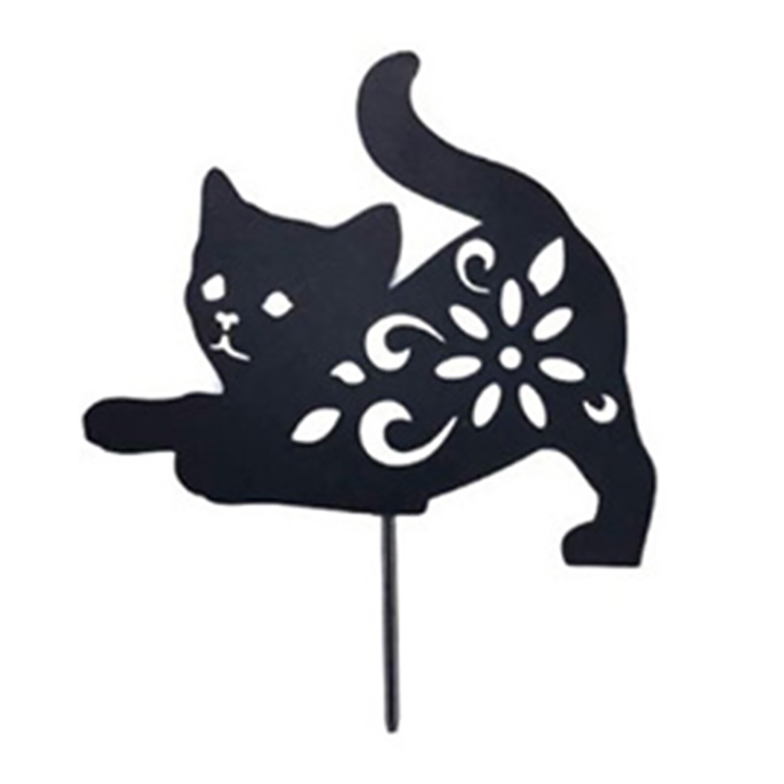 Statue en métal 2D en forme de chat, accessoires de décoration de jardin, insertion au sol, creux, décoration de pelouse extérieure