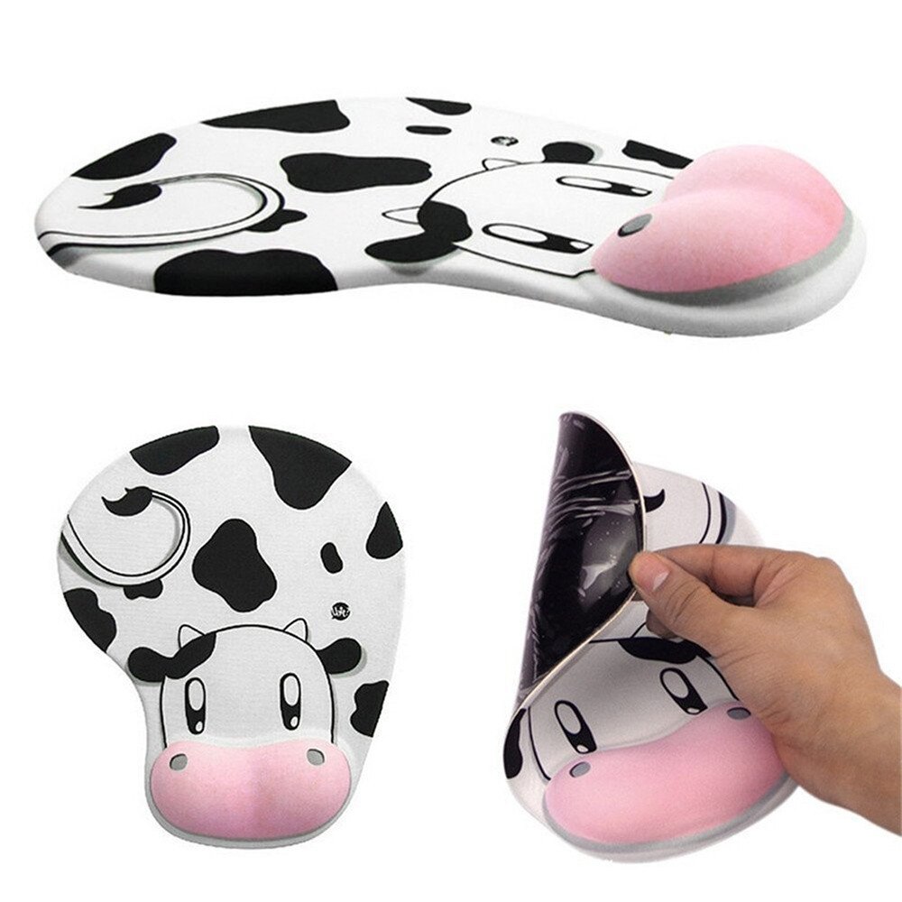 Cute Cow Anti-Slip Computer Mouse Pad Mat with Gel Wrist Support for PC Macbook Laptop Accessories 0A